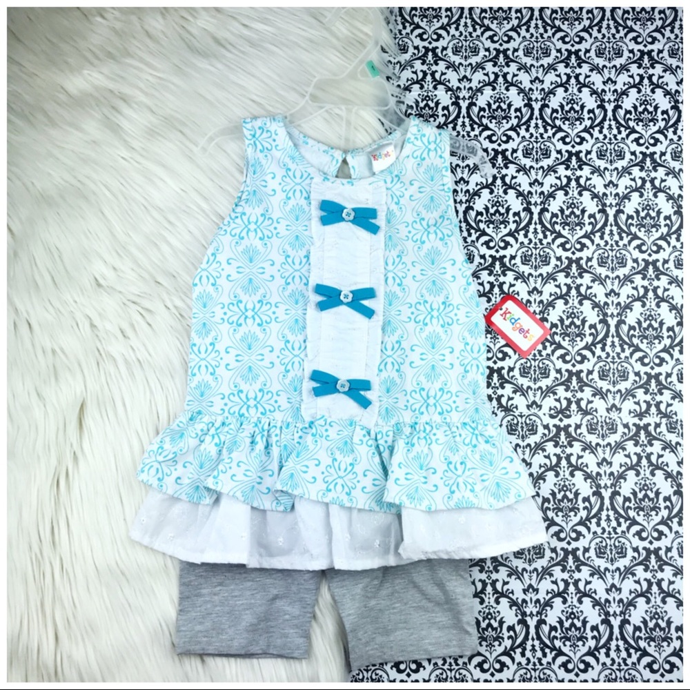 NWT: Kidgets: Toddler Sleeveless floral bow & button front matching shirt set